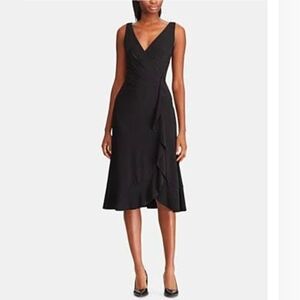 Lauren Ralph Lauren Petite Ruffle-Trim Ruched Dress Black Size 6